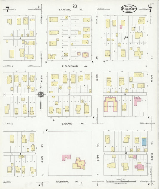 Sanborn Fire Insurance Map from Ponca City, Kay County, Oklahoma (1925), Sheet #0007 - Historic Sanborn Fire Insurance Map Print, vintage old map wall art, antique decor, genealogy gift, Oklahoma Oklahoma map
