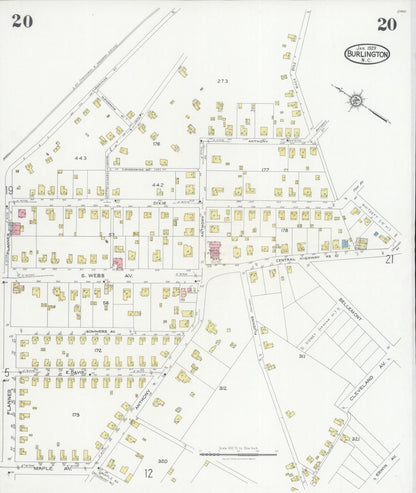 Sanborn Fire Insurance Map from Burlington, Alamance County, North Carolina (1929), Sheet #0020 - Complete Map Set gallery image, historic Sanborn map, vintage wall art, North Carolina North Carolina