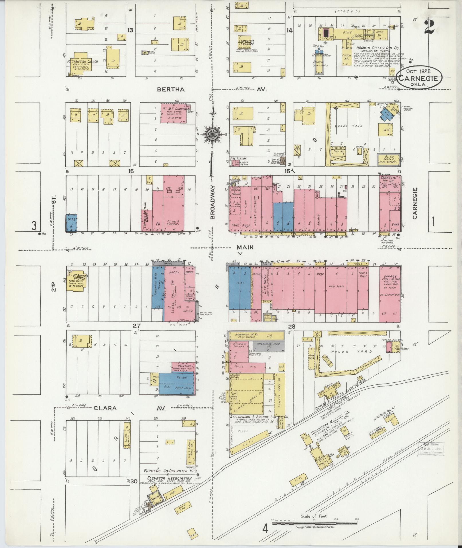 Sanborn Fire Insurance Map from Carnegie, Caddo County, Oklahoma (1922), Sheet #0002 - Complete Map Set gallery image, historic Sanborn map, vintage wall art, Oklahoma Oklahoma