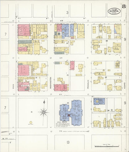 Sanborn Fire Insurance Map from Olympia, Thurston County, Washington (1908), Sheet #0008 - Complete Map Set gallery image, historic Sanborn map, vintage wall art, Washington Washington