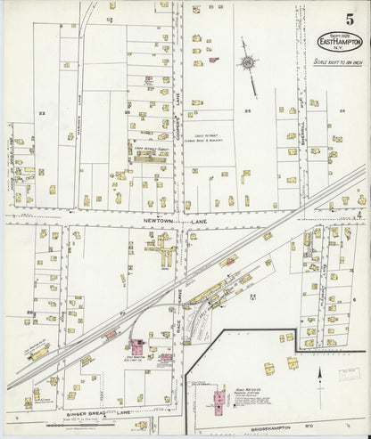 Sanborn Fire Insurance Map from Easthampton, Suffolk County, New York (1920), Sheet #0005 - Historic Sanborn Fire Insurance Map Print, vintage old map wall art, antique decor, genealogy gift, New York New York map
