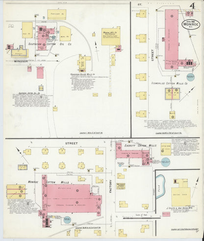 Sanborn Fire Insurance Map from Monroe, Union County, North Carolina (1908), Sheet #0004 - Historic Sanborn Fire Insurance Map Print, vintage old map wall art, antique decor, genealogy gift, North Carolina North Carolina map