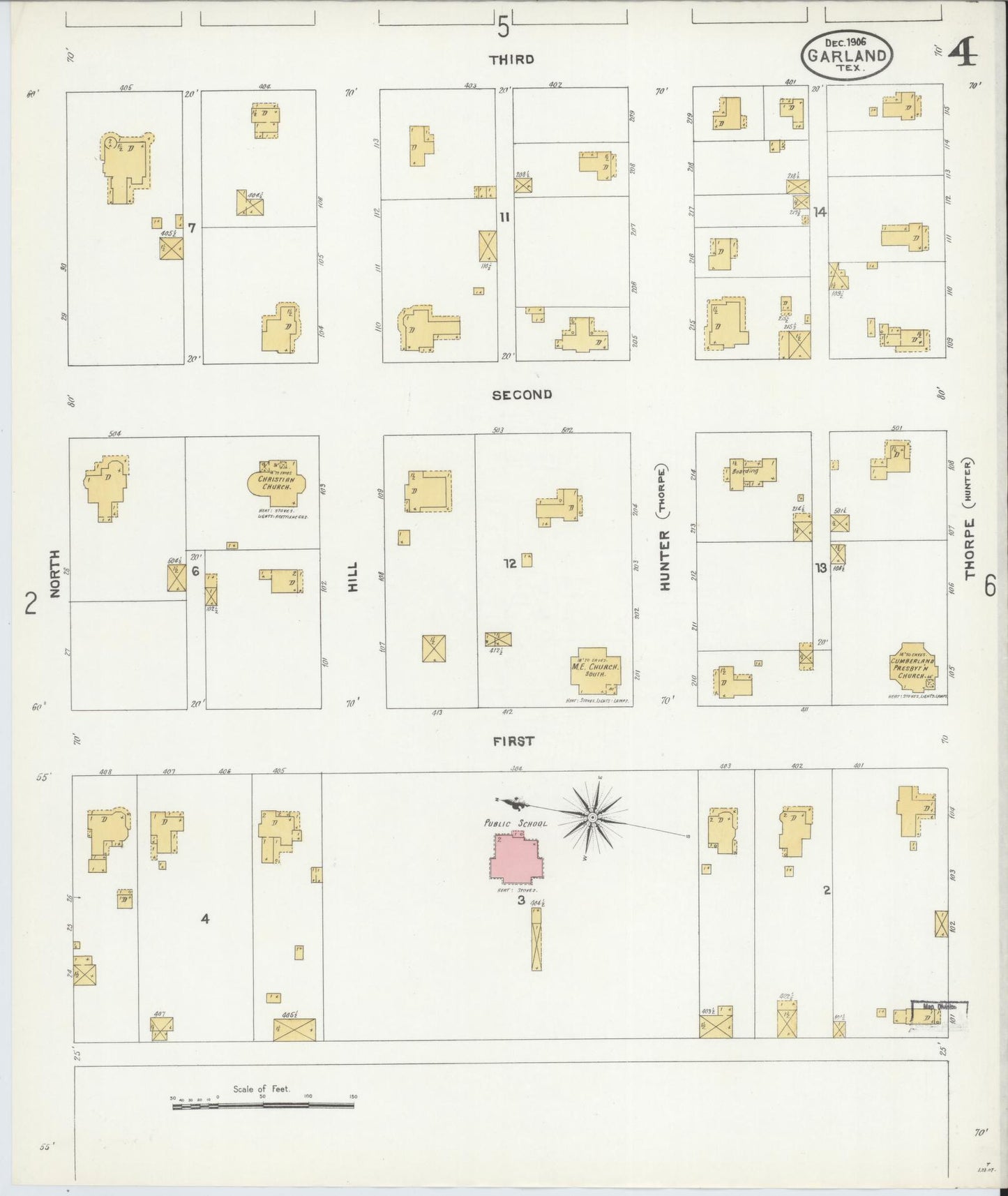 Sanborn Fire Insurance Map from Garland, Dallas County, Texas (1906), Sheet #0004 - Complete Map Set gallery image, historic Sanborn map, vintage wall art, Texas Texas