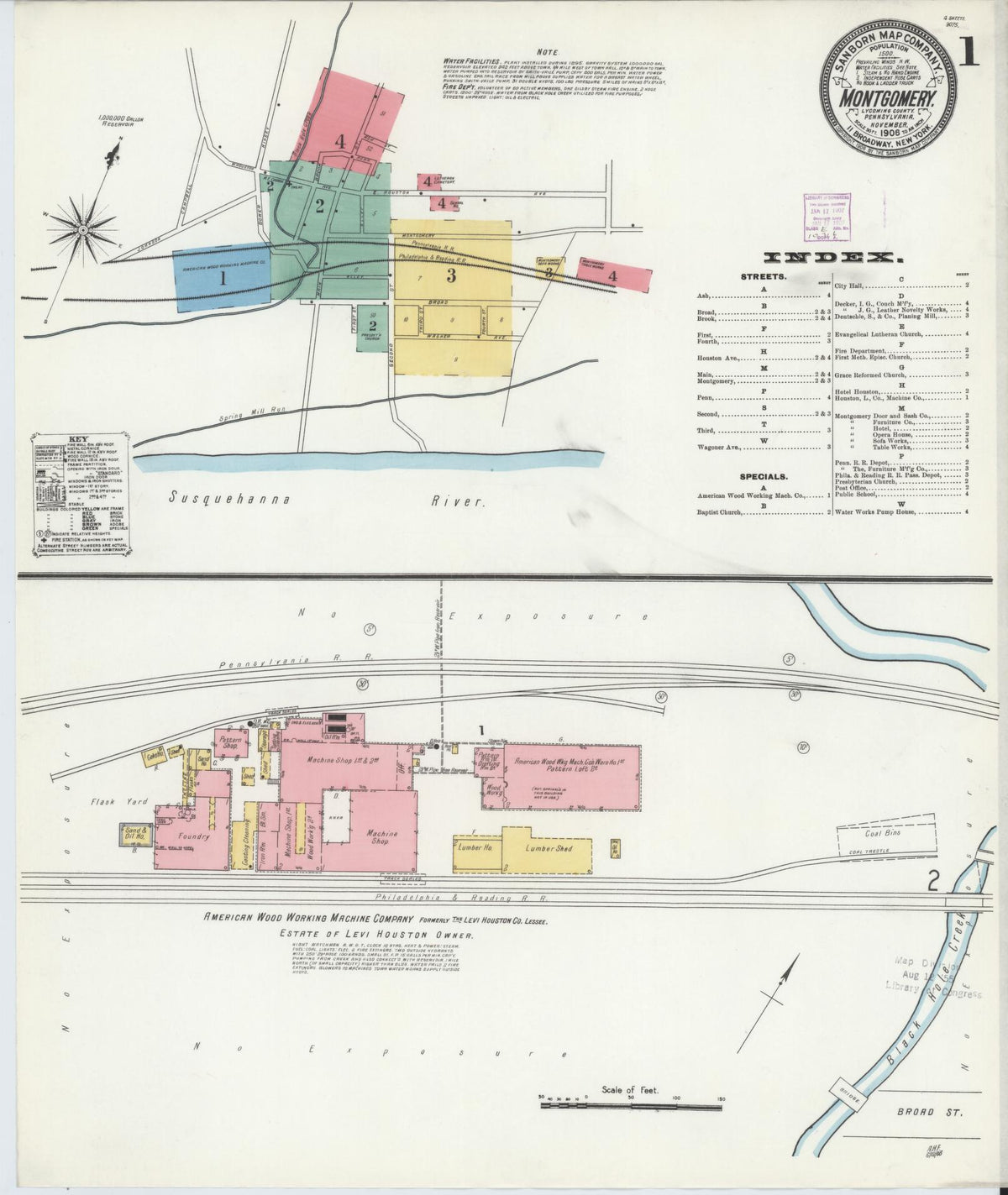 Sanborn Fire Insurance Map from Montgomery, Lycoming County, Pennsylvania (1906), Sheet #0001 - Complete Map Set gallery image, historic Sanborn map, vintage wall art, Pennsylvania Pennsylvania