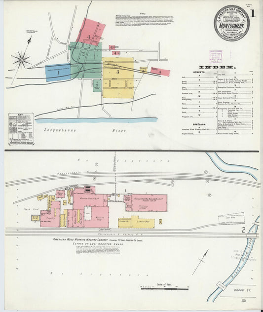 Sanborn Fire Insurance Map from Montgomery, Lycoming County, Pennsylvania (1906), Sheet #0001 - Complete Map Set gallery image, historic Sanborn map, vintage wall art, Pennsylvania Pennsylvania