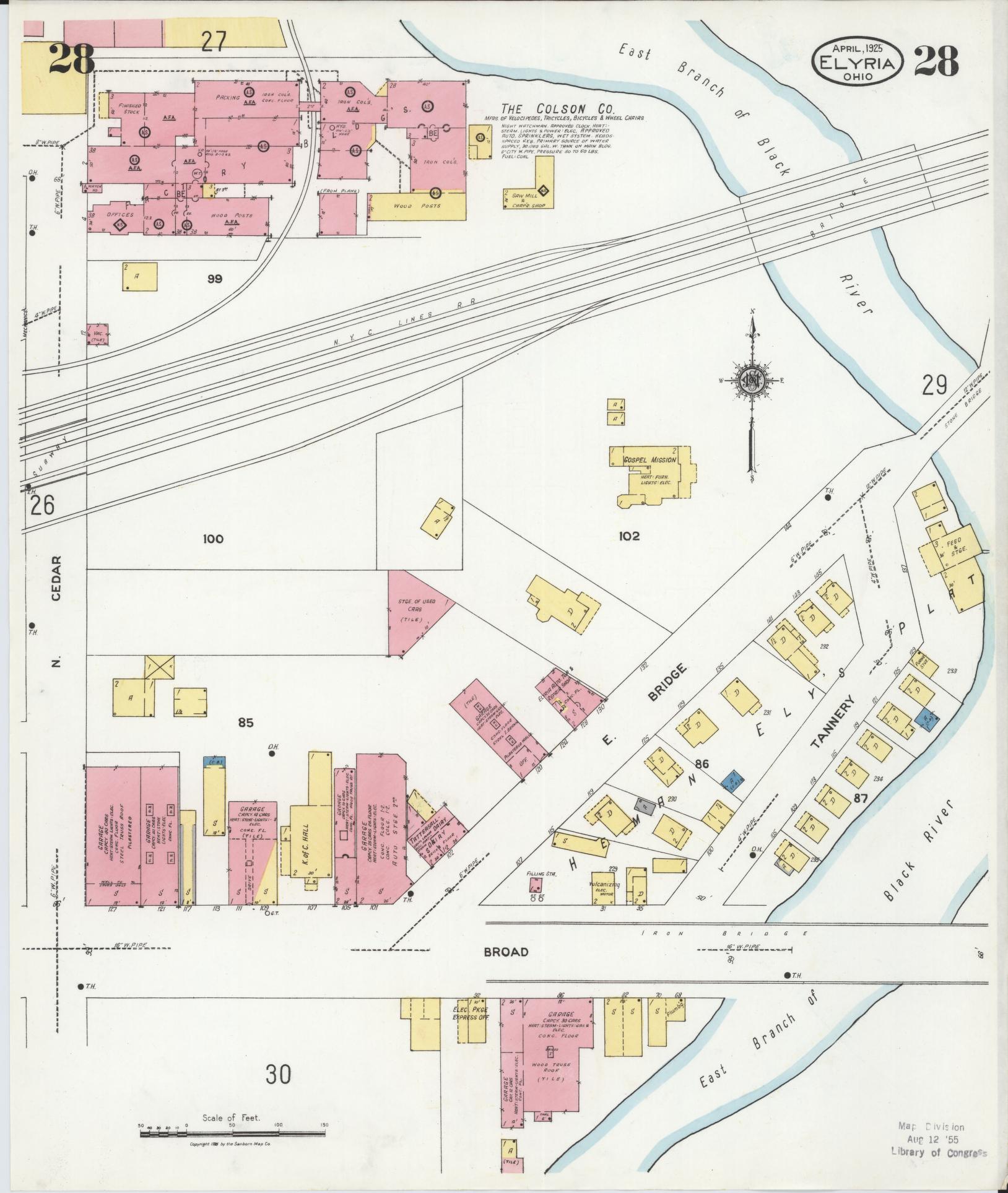 Sanborn Fire Insurance Map from Elyria, Lorain County, Ohio (1925), Sheet #0028 - Historic Sanborn Fire Insurance Map Print, vintage old map wall art, antique decor, genealogy gift, Ohio Ohio map