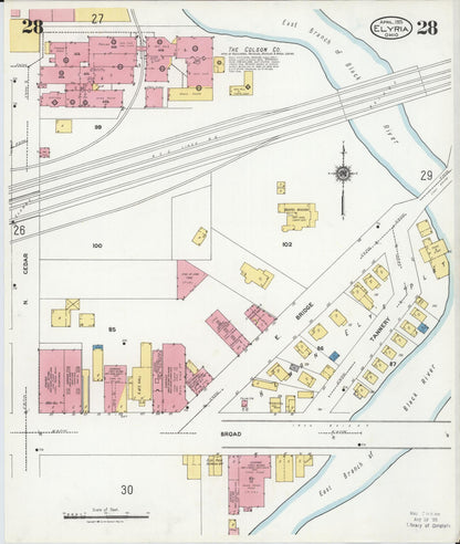 Sanborn Fire Insurance Map from Elyria, Lorain County, Ohio (1925), Sheet #0028 - Historic Sanborn Fire Insurance Map Print, vintage old map wall art, antique decor, genealogy gift, Ohio Ohio map