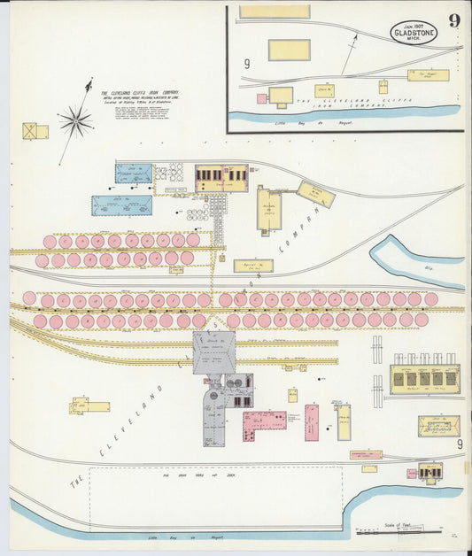 Sanborn Fire Insurance Map from Gladstone, Delta County, Michigan (1907), Sheet #0009 - Historic Sanborn Fire Insurance Map Print, vintage old map wall art, antique decor, genealogy gift, Michigan Michigan map