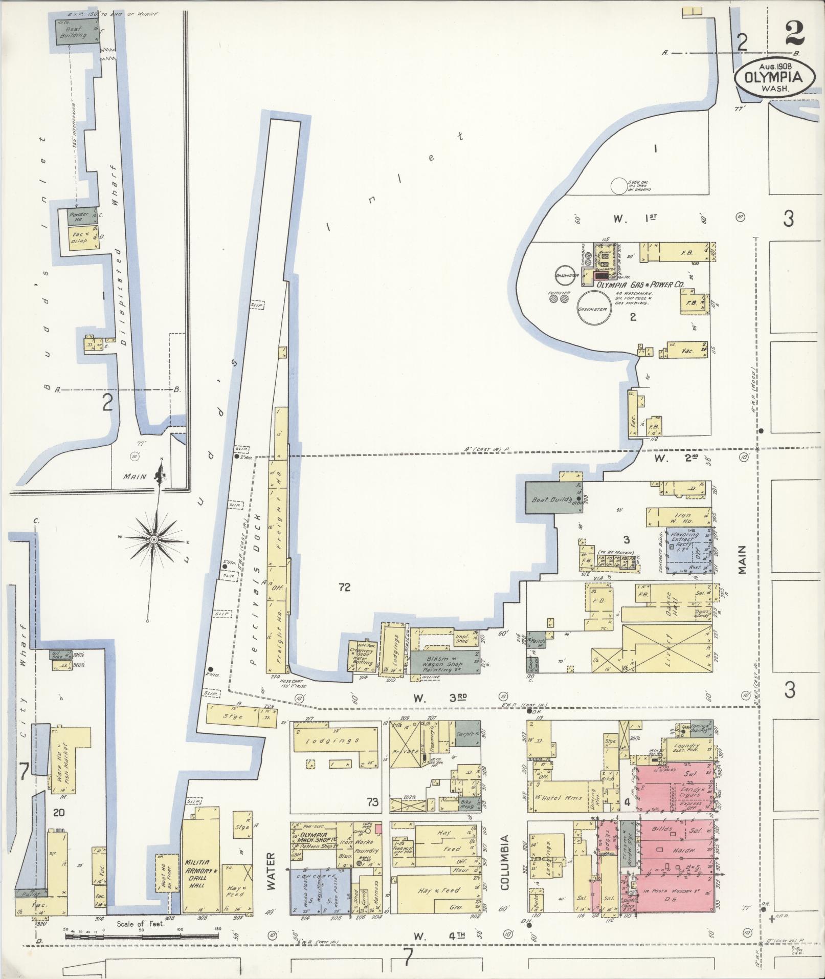 Sanborn Fire Insurance Map from Olympia, Thurston County, Washington (1908), Sheet #0002 - Complete Map Set gallery image, historic Sanborn map, vintage wall art, Washington Washington