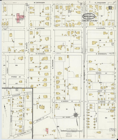 Sanborn Fire Insurance Map from Brookhaven, Lincoln County, Mississippi (1918), Sheet #0011 - Complete Map Set gallery image, historic Sanborn map, vintage wall art, Mississippi Mississippi
