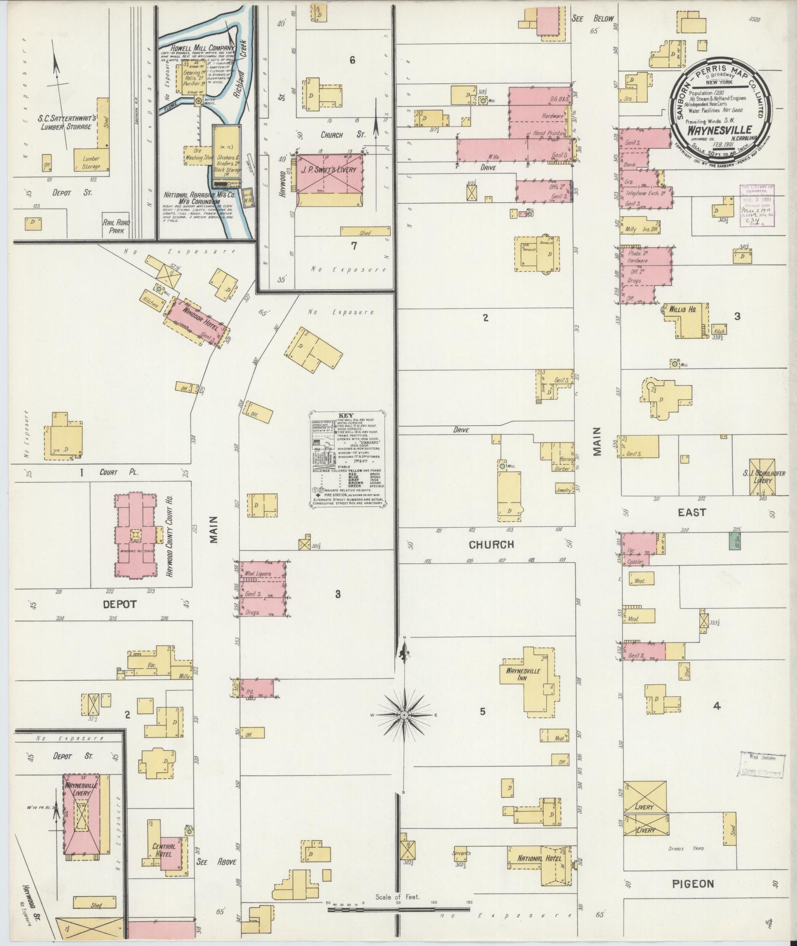 Sanborn Fire Insurance Map from Waynesville, Haywood County, North Carolina (1901), Sheet #0001 - Historic Sanborn Fire Insurance Map Print, vintage old map wall art, antique decor, genealogy gift, North Carolina North Carolina map