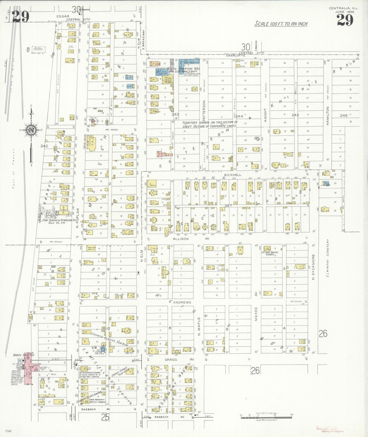 Sanborn Fire Insurance Map from Centralia, Marion, Clinton, Jefferson, and Washington Counties, Illinois (1938), Sheet #0029 - Historic Sanborn Fire Insurance Map Print, vintage old map wall art, antique decor, genealogy gift, Illinois Illinois map