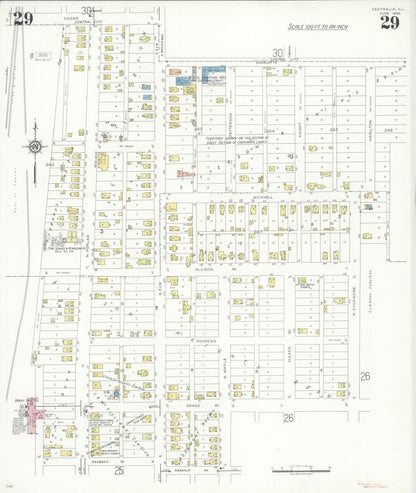 Sanborn Fire Insurance Map from Centralia, Marion, Clinton, Jefferson, and Washington Counties, Illinois (1938), Sheet #0029 - Historic Sanborn Fire Insurance Map Print, vintage old map wall art, antique decor, genealogy gift, Illinois Illinois map