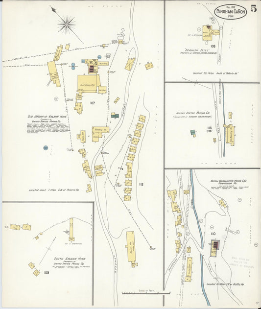 Sanborn Fire Insurance Map from Bingham Canyon, Salt Lake County, Utah (1902), Sheet #0005 - Historic Sanborn Fire Insurance Map Print, vintage old map wall art, antique decor, genealogy gift, Utah Utah map