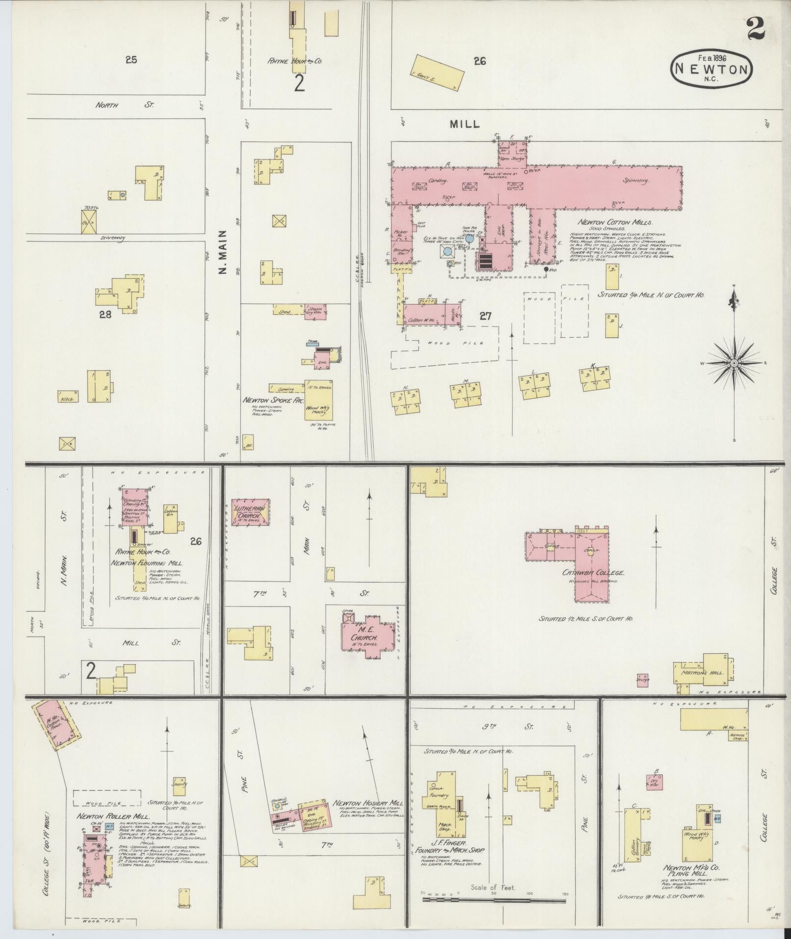 Sanborn Fire Insurance Map from Newton, Catawba County, North Carolina (1896), Sheet #0002 - Complete Map Set gallery image, historic Sanborn map, vintage wall art, North Carolina North Carolina