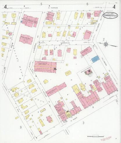 Sanborn Fire Insurance Map from Edwardsville, Madison County, Illinois (1930), Sheet #0004 - Historic Sanborn Fire Insurance Map Print, vintage old map wall art, antique decor, genealogy gift, Illinois Illinois map