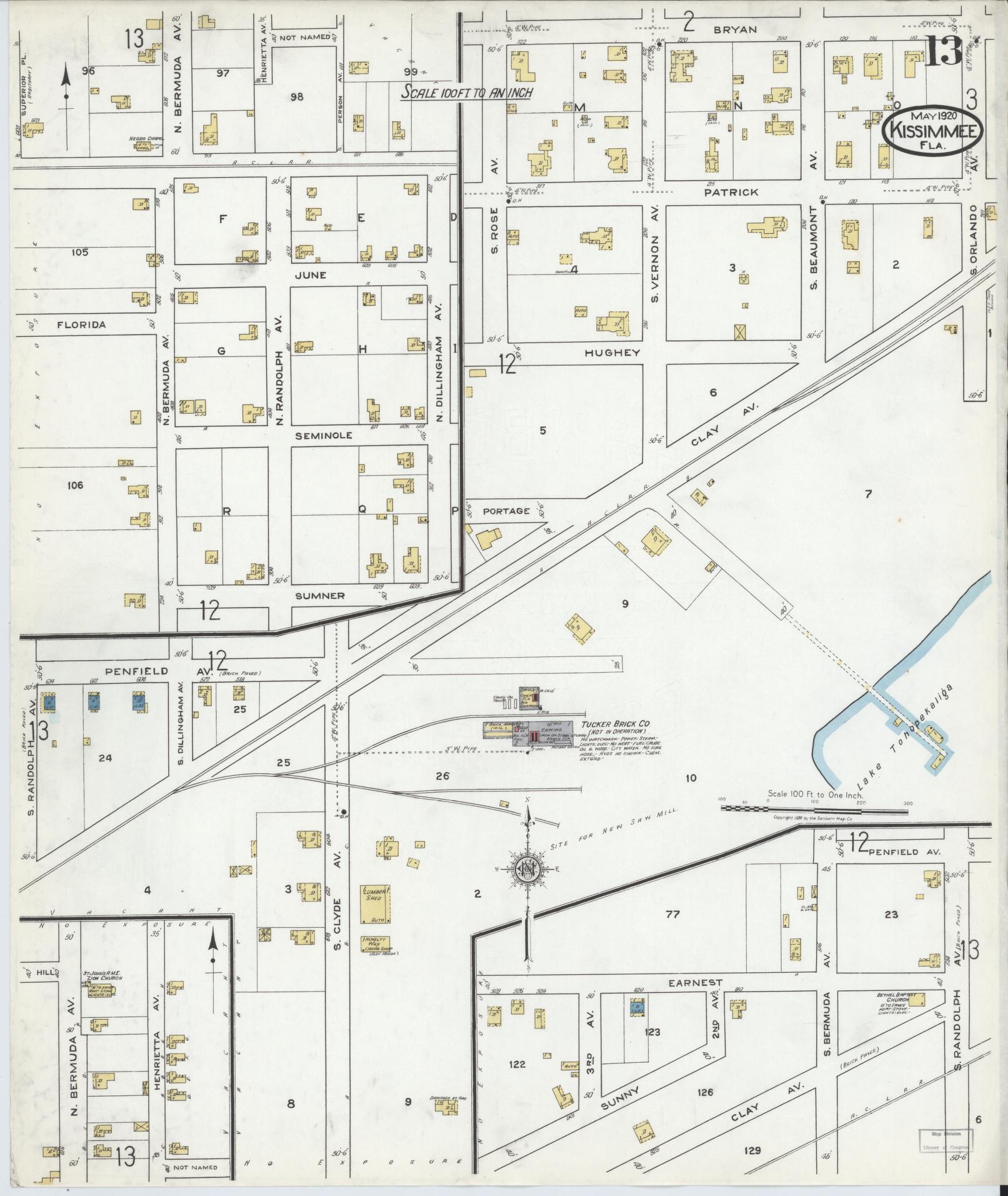 Sanborn Fire Insurance Map from Kissimmee, Osceola County, Florida (1920), Sheet #0013 - Historic Sanborn Fire Insurance Map Print, vintage old map wall art, antique decor, genealogy gift, Florida Florida map