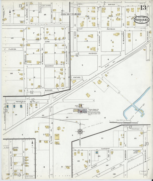 Sanborn Fire Insurance Map from Kissimmee, Osceola County, Florida (1920), Sheet #0013 - Historic Sanborn Fire Insurance Map Print, vintage old map wall art, antique decor, genealogy gift, Florida Florida map