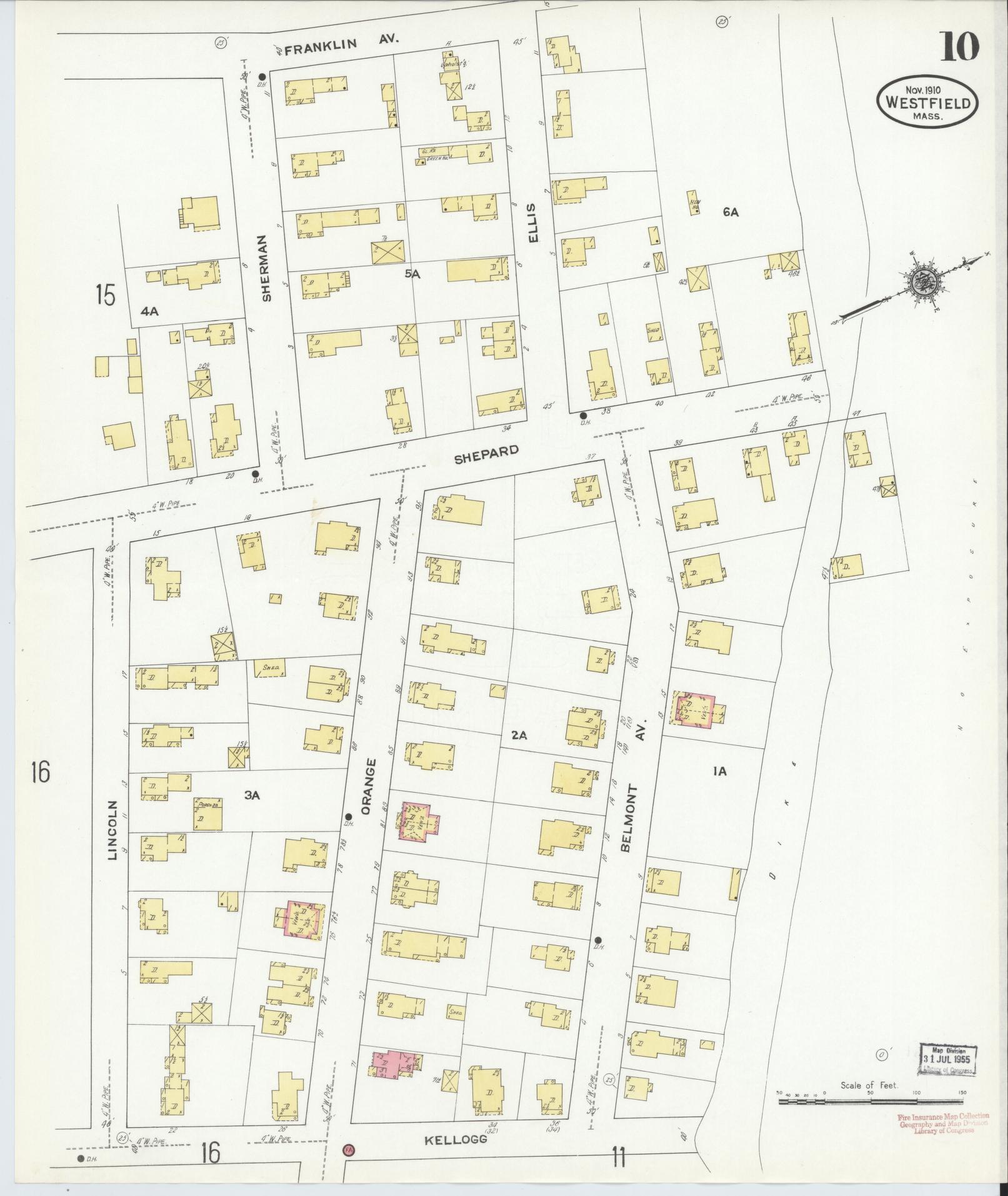 Sanborn Fire Insurance Map from Westfield, Hampden County, Massachusetts (1910), Sheet #0010 - Complete Map Set gallery image, historic Sanborn map, vintage wall art, Massachusetts Massachusetts