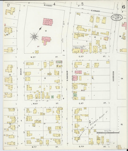 Sanborn Fire Insurance Map from Flint, Genesee County, Michigan (1898), Sheet #0006 - Complete Map Set gallery image, historic Sanborn map, vintage wall art, Michigan Michigan