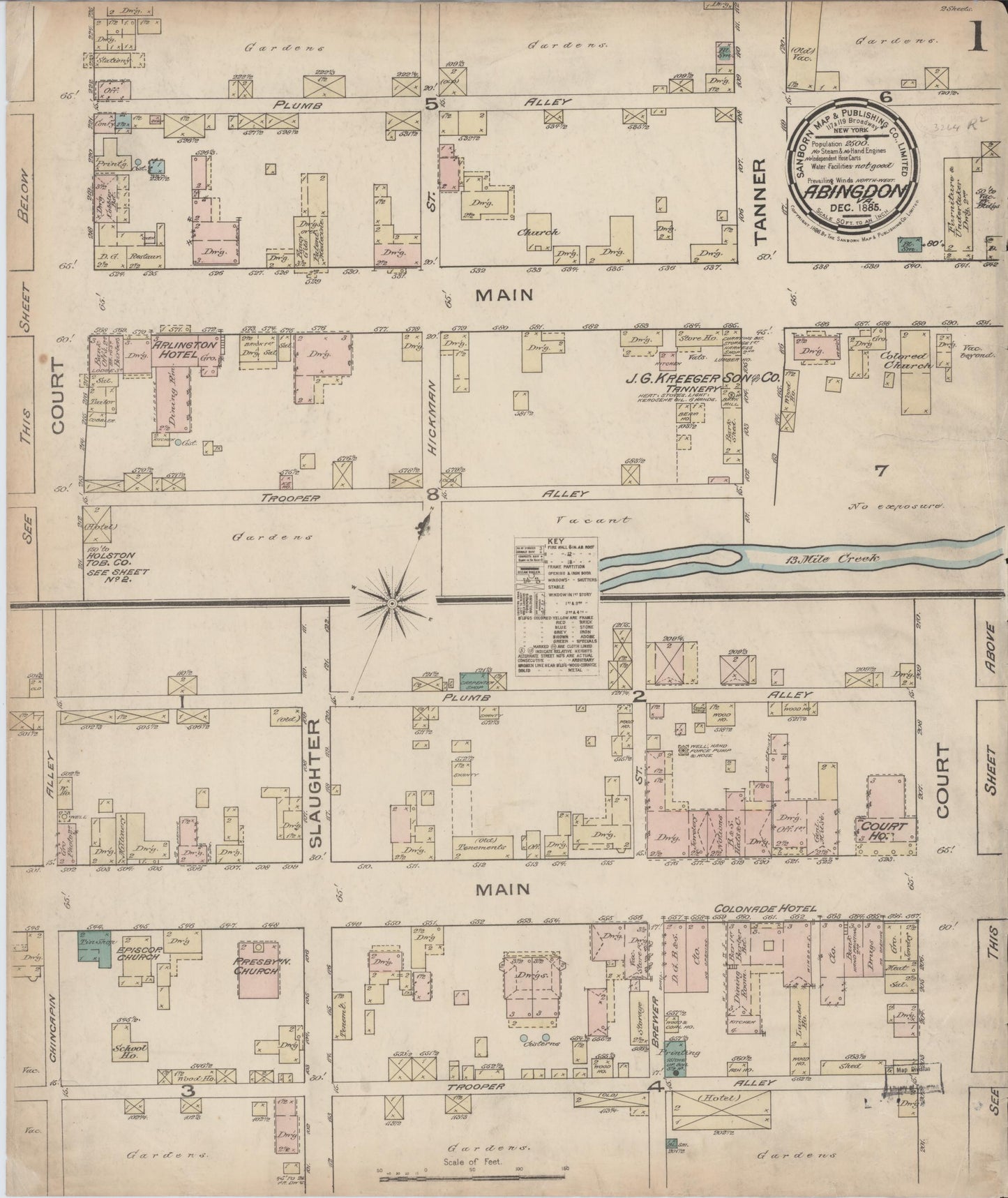 Sanborn Fire Insurance Map from Abingdon, Washington County, Virginia (Unknown), Sheet #0001 - Historic Sanborn Fire Insurance Map Print, vintage old map wall art, antique decor, genealogy gift, Virginia Virginia map