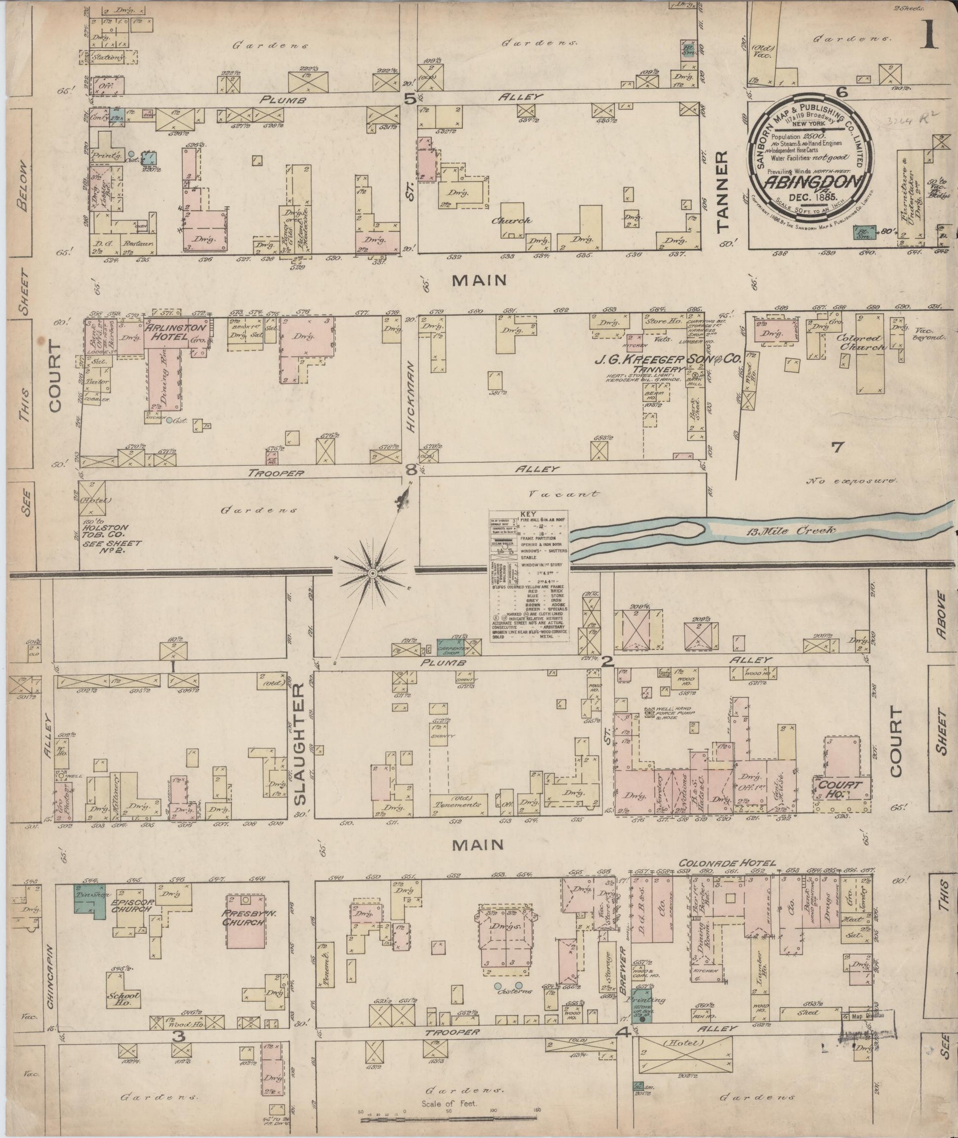 Sanborn Fire Insurance Map from Abingdon, Washington County, Virginia (Unknown), Sheet #0001 - Historic Sanborn Fire Insurance Map Print, vintage old map wall art, antique decor, genealogy gift, Virginia Virginia map