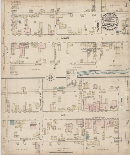 Sanborn Fire Insurance Map from Abingdon, Washington County, Virginia (Unknown), Sheet #0001 - Historic Sanborn Fire Insurance Map Print, vintage old map wall art, antique decor, genealogy gift, Virginia Virginia map