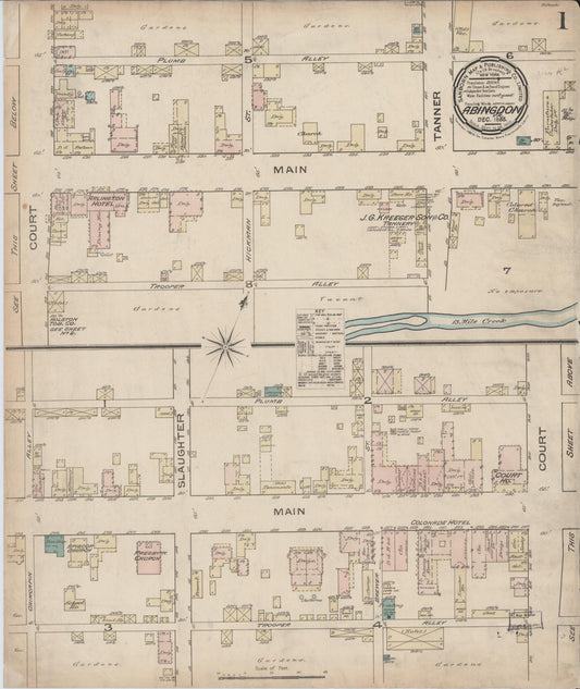 Sanborn Fire Insurance Map from Abingdon, Washington County, Virginia (Unknown), Sheet #0001 - Historic Sanborn Fire Insurance Map Print, vintage old map wall art, antique decor, genealogy gift, Virginia Virginia map