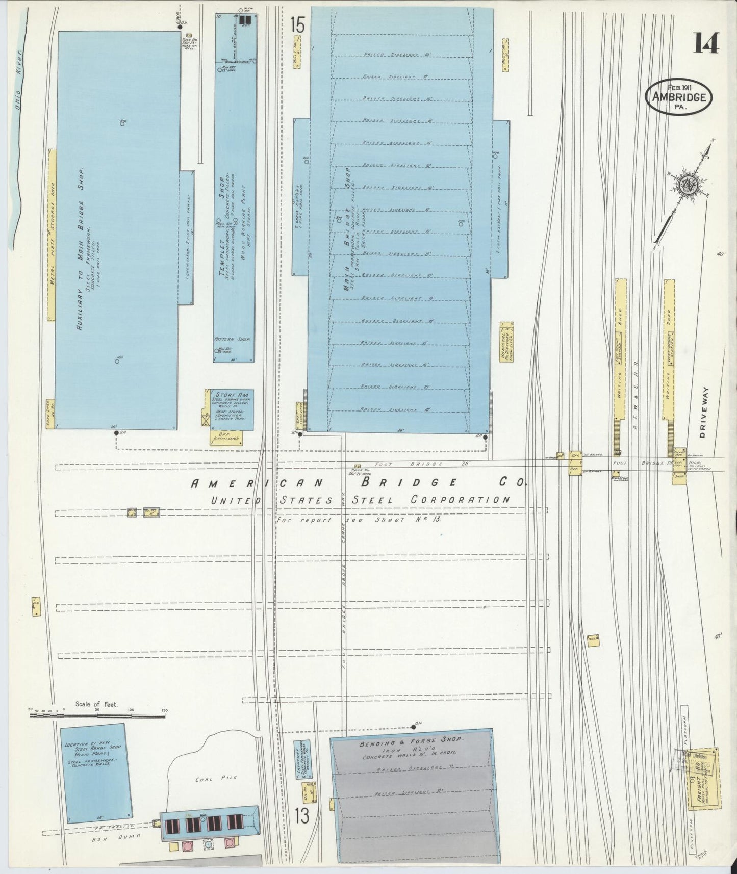 Sanborn Fire Insurance Map from Ambridge, Beaver County, Pennsylvania (1911), Sheet #0014 - Historic Sanborn Fire Insurance Map Print, vintage old map wall art, antique decor, genealogy gift, Pennsylvania Pennsylvania map