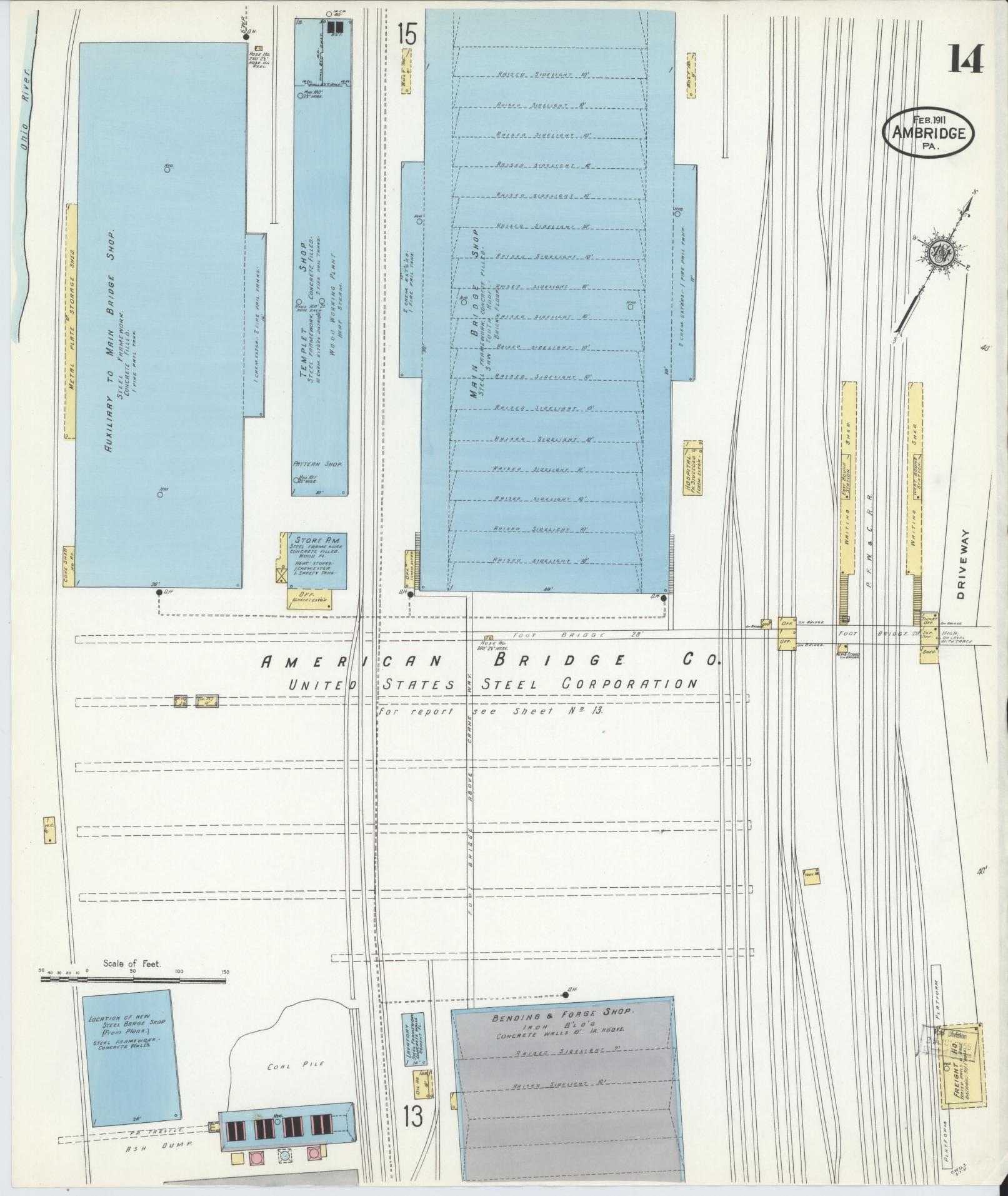 Sanborn Fire Insurance Map from Ambridge, Beaver County, Pennsylvania (1911), Sheet #0014 - Historic Sanborn Fire Insurance Map Print, vintage old map wall art, antique decor, genealogy gift, Pennsylvania Pennsylvania map