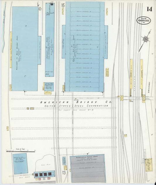 Sanborn Fire Insurance Map from Ambridge, Beaver County, Pennsylvania (1911), Sheet #0014 - Historic Sanborn Fire Insurance Map Print, vintage old map wall art, antique decor, genealogy gift, Pennsylvania Pennsylvania map