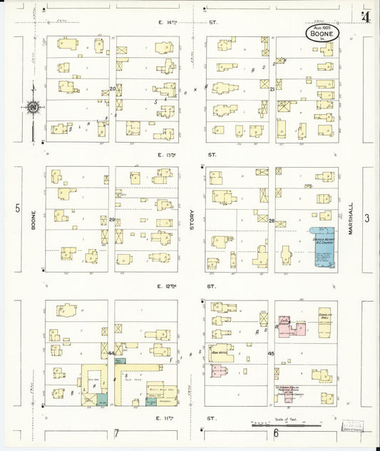 Sanborn Fire Insurance Map from Boone, Boone County, Iowa (1909), Sheet #0004 - Historic Sanborn Fire Insurance Map Print, vintage old map wall art