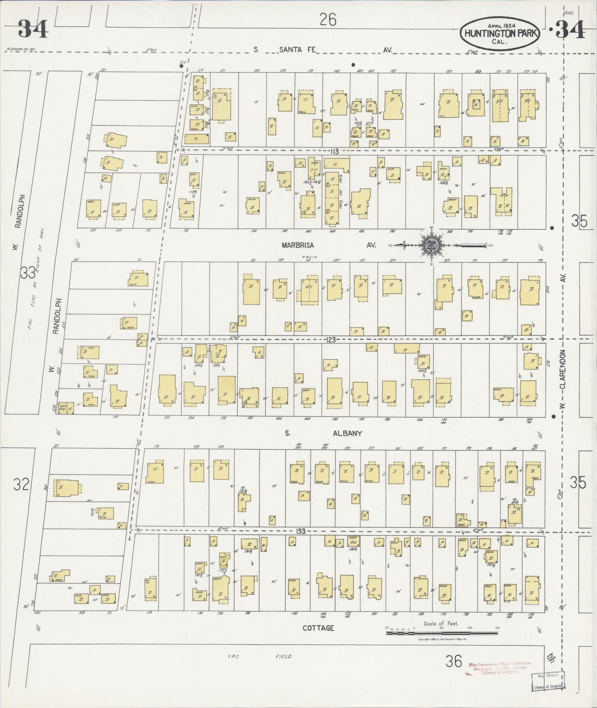 Sanborn Fire Insurance Map from Huntington Park, Los Angeles County, California (1924), Sheet #0034 - Complete Map Set gallery image, historic Sanborn map, vintage wall art, California California