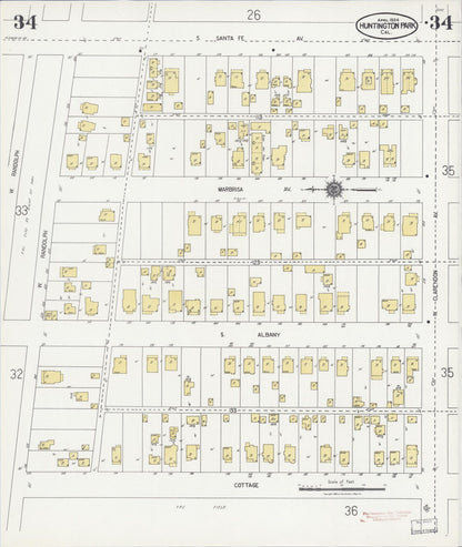 Sanborn Fire Insurance Map from Huntington Park, Los Angeles County, California (1924), Sheet #0034 - Complete Map Set gallery image, historic Sanborn map, vintage wall art, California California