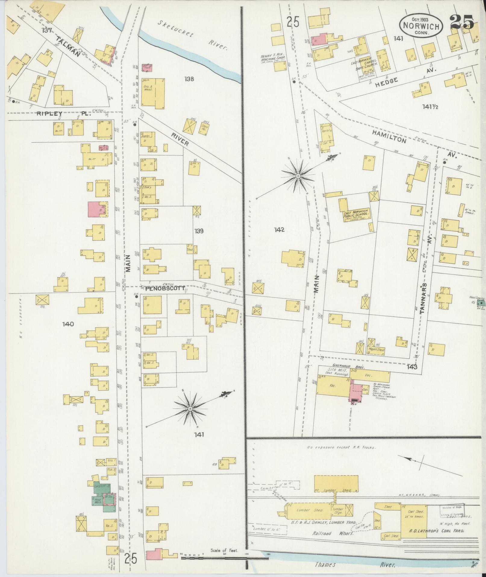 Sanborn Fire Insurance Map from Norwich, New London County, Connecticut (1903), Sheet #0025 - Historic Sanborn Fire Insurance Map Print, vintage old map wall art, antique decor, genealogy gift, Connecticut Connecticut map