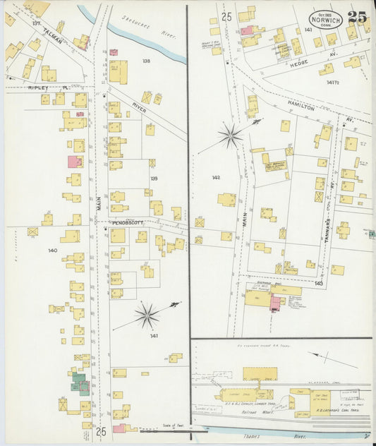 Sanborn Fire Insurance Map from Norwich, New London County, Connecticut (1903), Sheet #0025 - Historic Sanborn Fire Insurance Map Print, vintage old map wall art, antique decor, genealogy gift, Connecticut Connecticut map