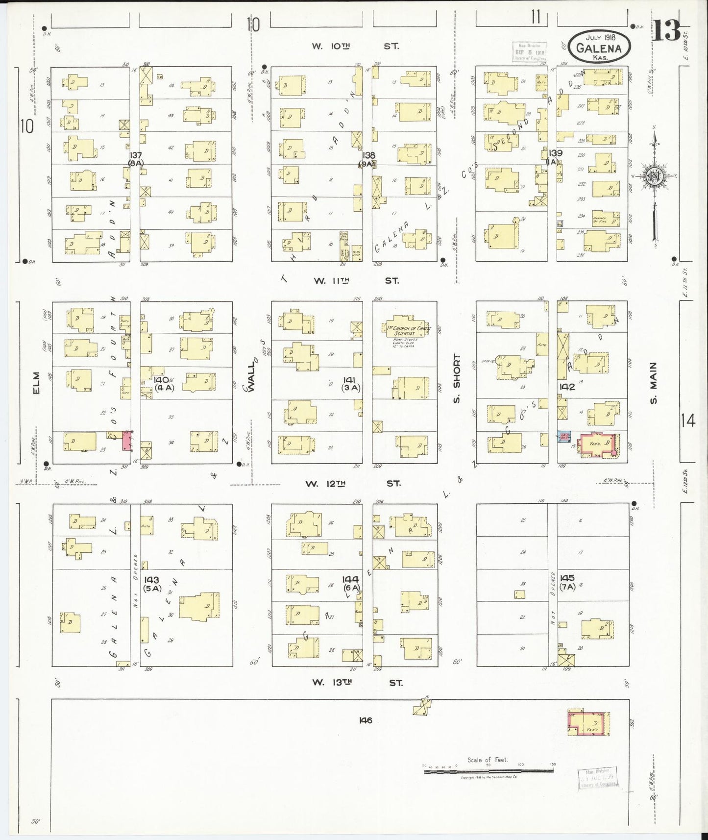 Sanborn Fire Insurance Map from Galena, Cherokee County, Kansas (1918), Sheet #0013 - Complete Map Set gallery image, historic Sanborn map, vintage wall art, Kansas Kansas