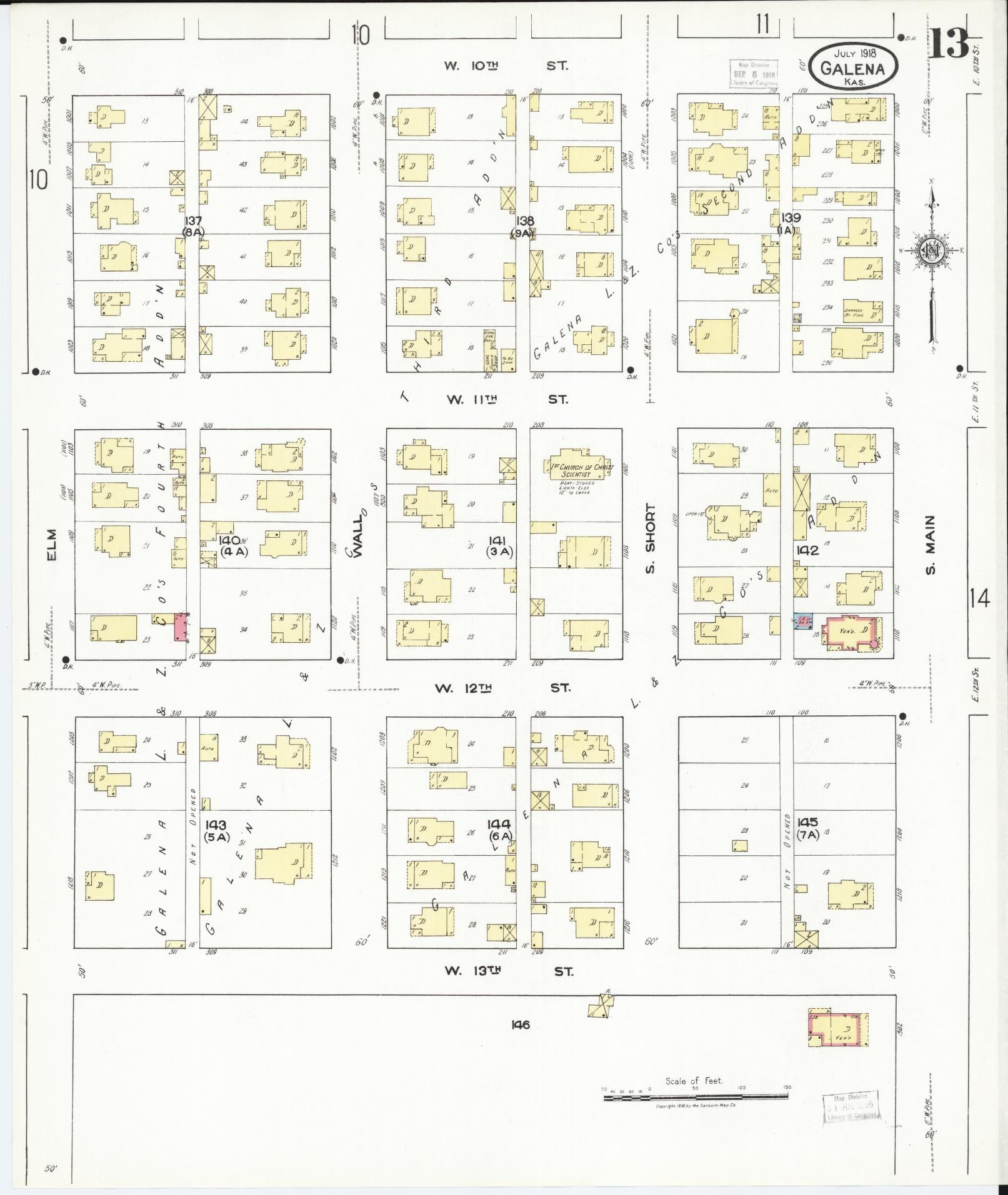 Sanborn Fire Insurance Map from Galena, Cherokee County, Kansas (1918), Sheet #0013 - Complete Map Set gallery image, historic Sanborn map, vintage wall art, Kansas Kansas