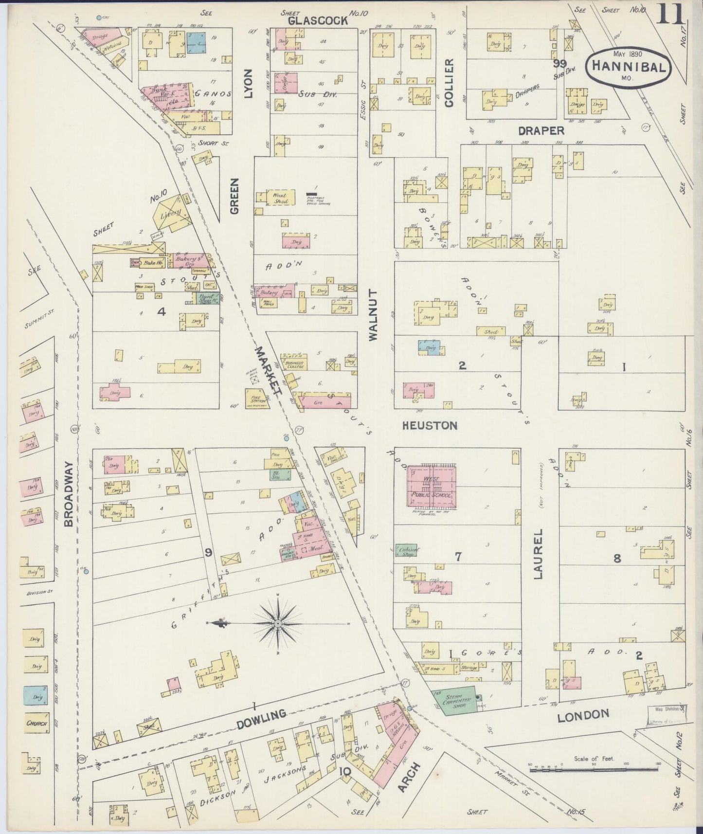 Sanborn Fire Insurance Map from Hannibal, Marion County, Missouri (1890), Sheet #0011 - Complete Map Set gallery image, historic Sanborn map, vintage wall art, Missouri Missouri