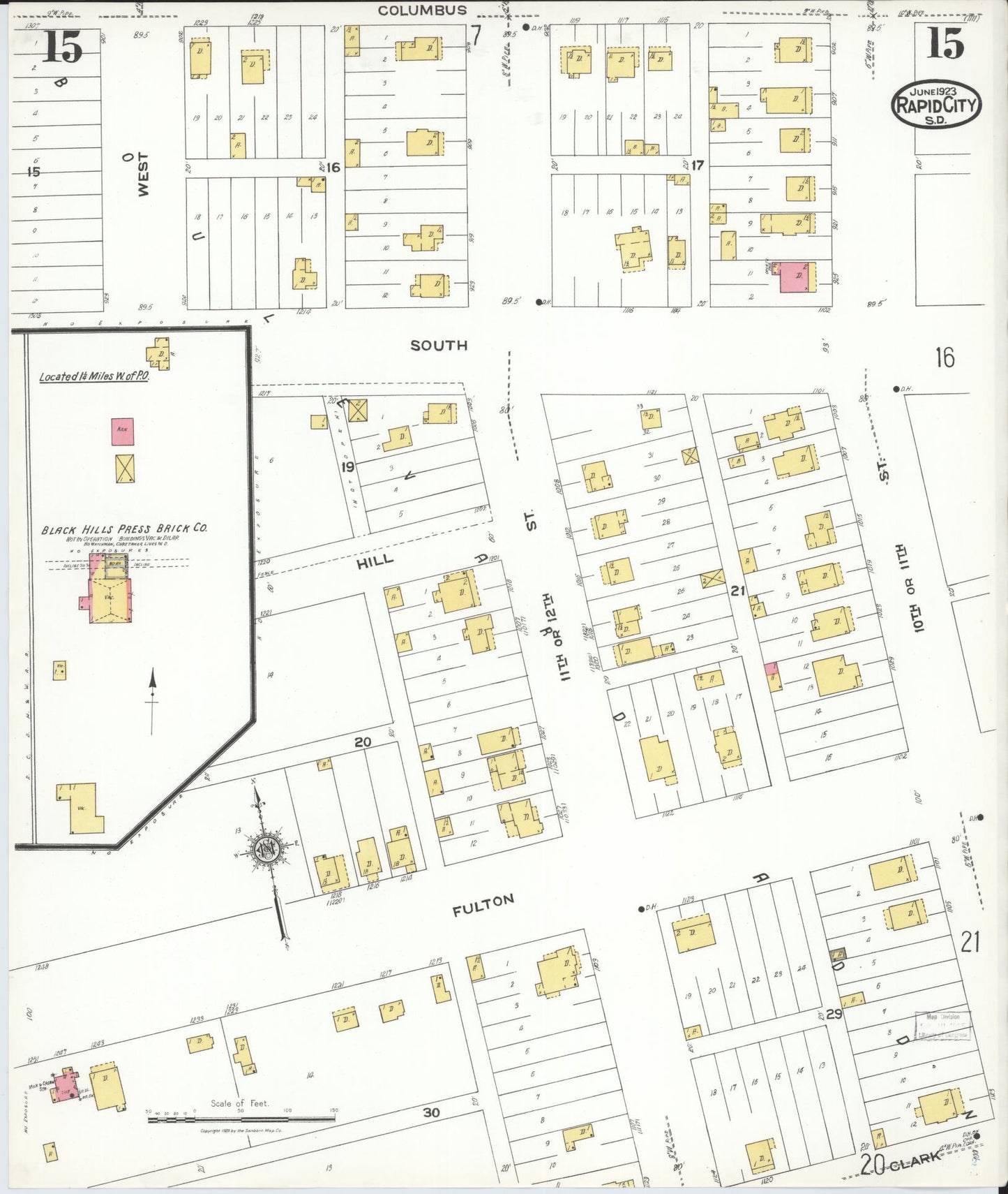 Sanborn Fire Insurance Map from Rapid City, Pennington County, South Dakota (1923), Sheet #0015 - Complete Map Set gallery image, historic Sanborn map, vintage wall art, South Dakota South Dakota