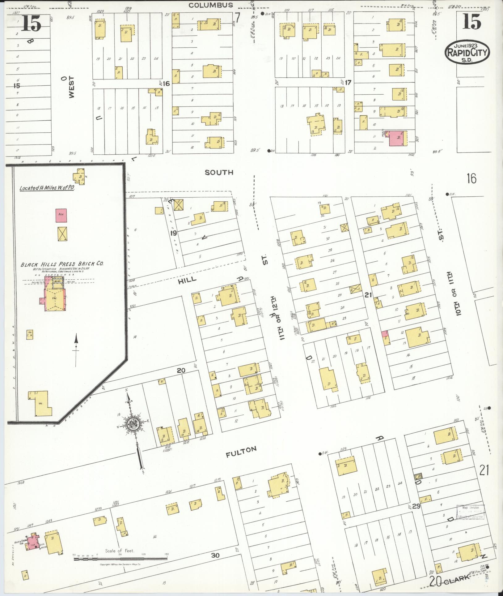 Sanborn Fire Insurance Map from Rapid City, Pennington County, South Dakota (1923), Sheet #0015 - Complete Map Set gallery image, historic Sanborn map, vintage wall art, South Dakota South Dakota
