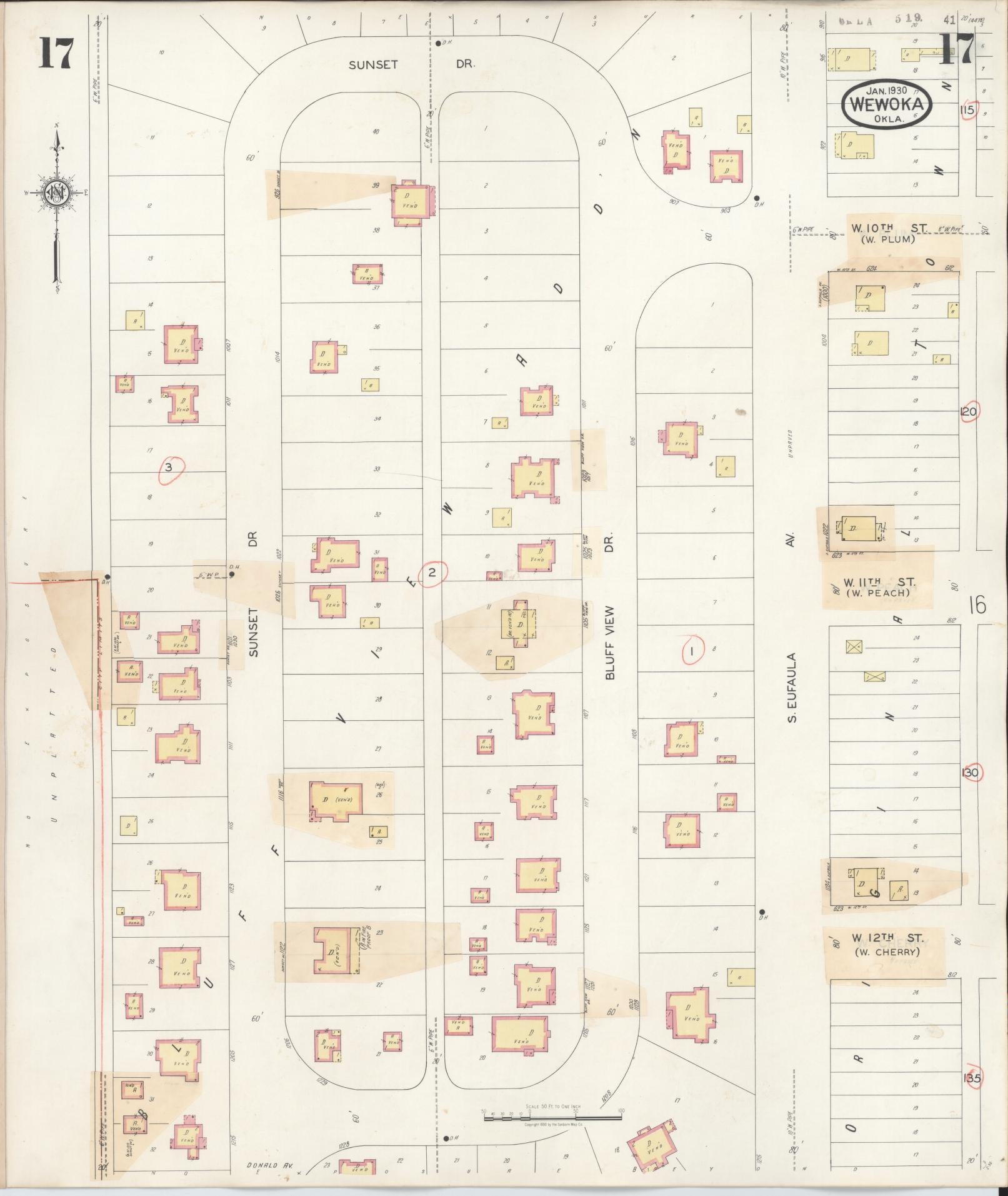 Sanborn Fire Insurance Map from Wewoka, Seminole County, Oklahoma (1945), Sheet #0017 - Complete Map Set gallery image, historic Sanborn map, vintage wall art, Oklahoma Oklahoma