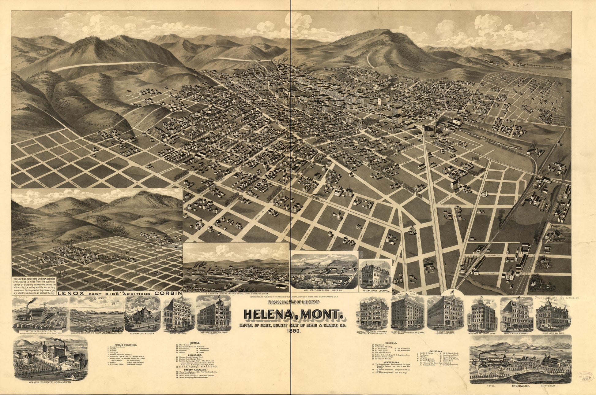 Perspective map of the city of Helena, Mont. Capital of State, county seat of Lewis & Clarke Co. (1890) – Historic Bird’s-Eye View Panorama Print