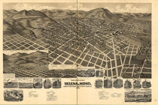 Perspective map of the city of Helena, Mont. Capital of State, county seat of Lewis & Clarke Co. (1890) – Historic Bird’s-Eye View Panorama Print