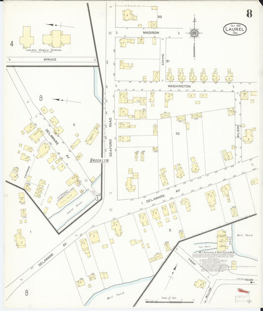 Sanborn Fire Insurance Map from Laurel, Sussex County, Delaware (1912), Sheet #0008 - Historic Sanborn Fire Insurance Map Print, vintage old map wall art, antique decor, genealogy gift, Delaware Delaware map