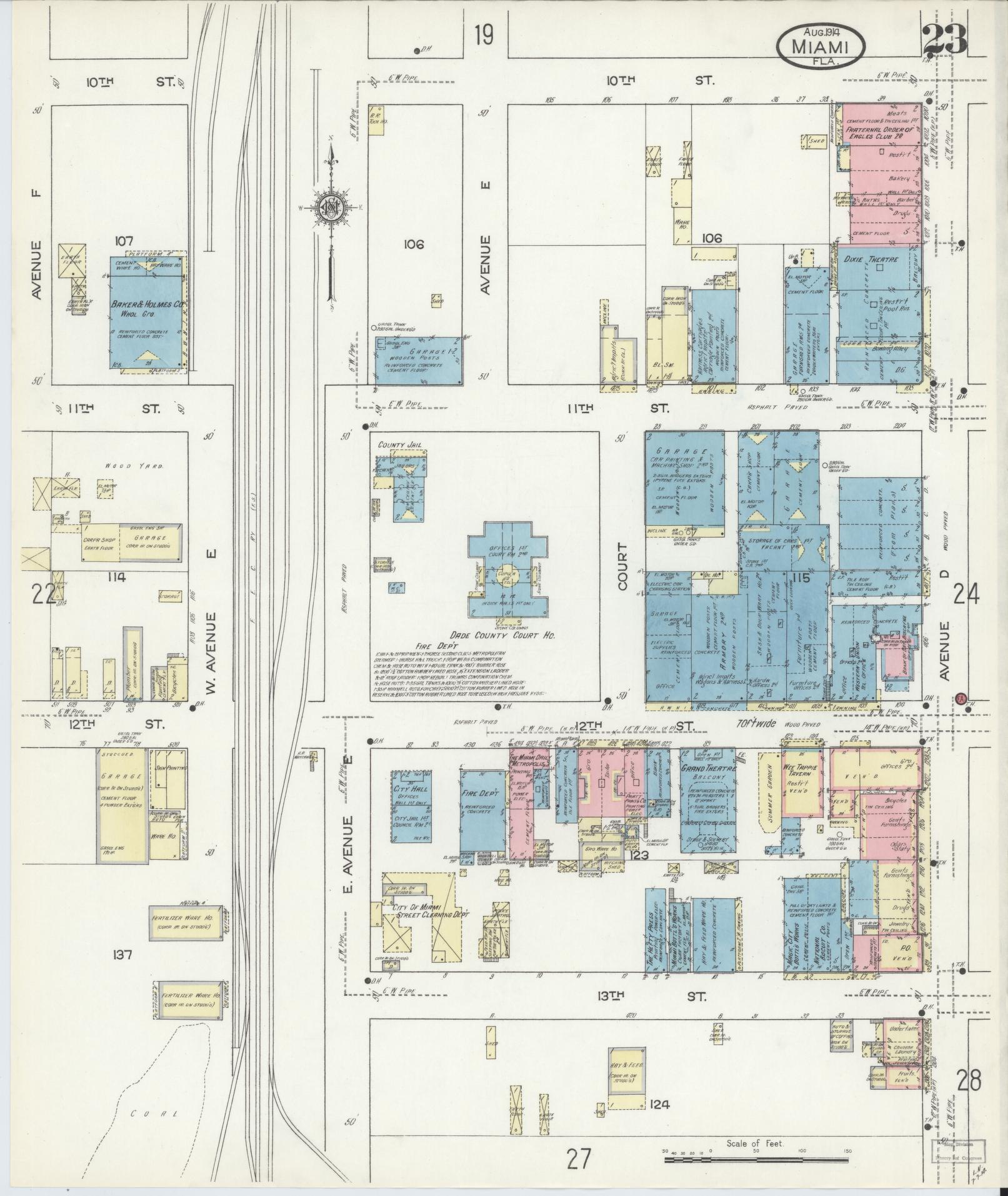 Sanborn Fire Insurance Map from Miami, Dade County, Florida (1914), Sheet #0023 - Historic Sanborn Fire Insurance Map Print, vintage old map wall art, antique decor, genealogy gift, Florida Florida map