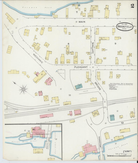 Sanborn Fire Insurance Map from Brookfield, Worcester County, Massachusetts (1893), Sheet #0002 - Historic Sanborn Fire Insurance Map Print, vintage old map wall art, antique decor, genealogy gift, Massachusetts Massachusetts map