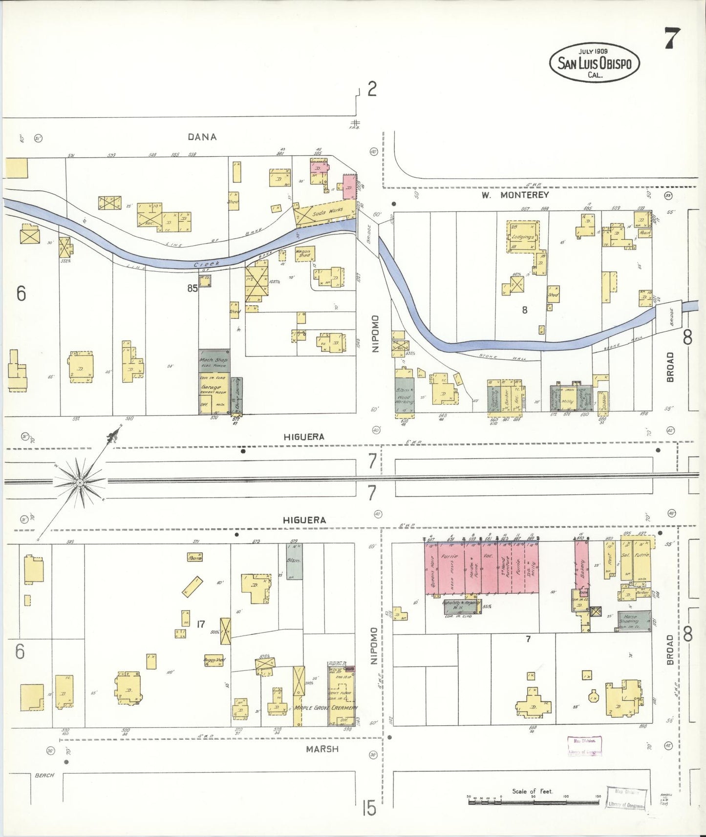 Sanborn Fire Insurance Map from San Luis Obispo, San Luis Obispo County, California (1909), Sheet #0007 - Complete Map Set gallery image, historic Sanborn map, vintage wall art, California California