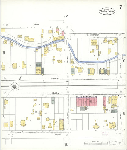 Sanborn Fire Insurance Map from San Luis Obispo, San Luis Obispo County, California (1909), Sheet #0007 - Complete Map Set gallery image, historic Sanborn map, vintage wall art, California California