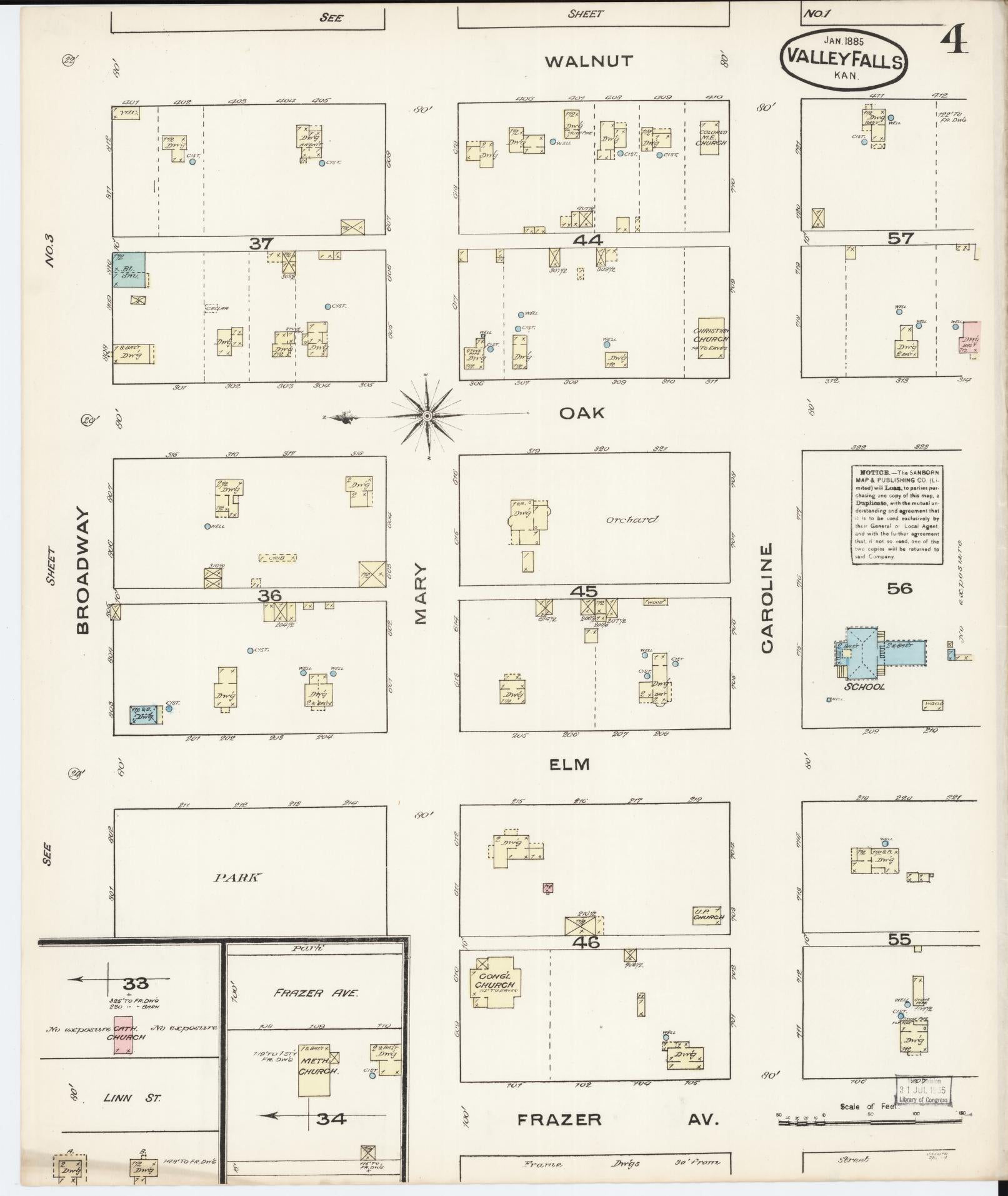 Sanborn Fire Insurance Map from Valley Falls, Jefferson County, Kansas (1885), Sheet #0004 - Historic Sanborn Fire Insurance Map Print, vintage old map wall art, antique decor, genealogy gift, Kansas Kansas map